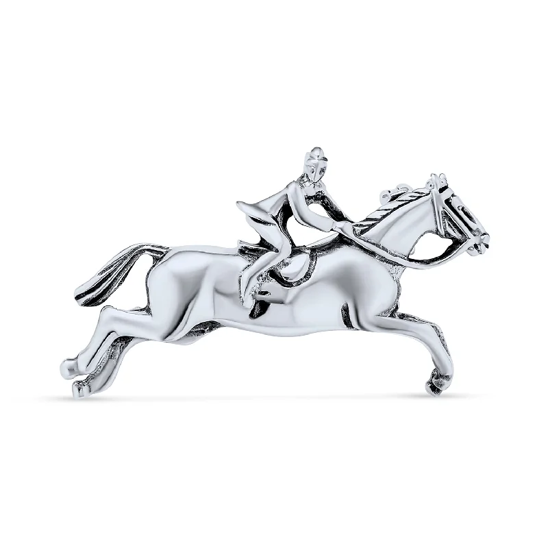 Modern minimalist brooches-Western Cowgirl Equestrian Brooche Pin in Oxidized Sterling Silver