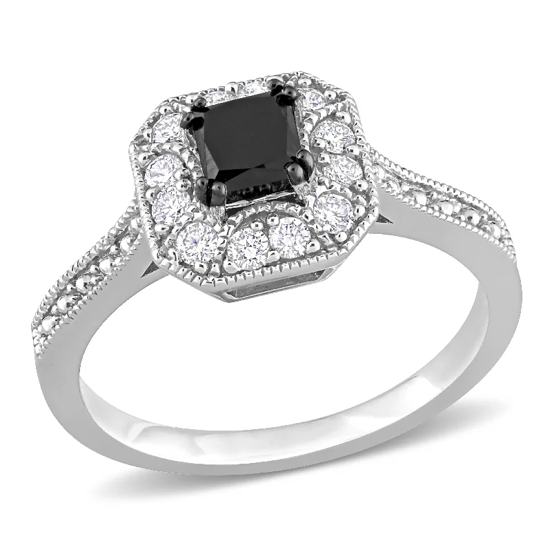 Cotton thread rings-Mimi & Max 5/8ct TW Black White Princess Diamond Engagement Ring 10k White Gold