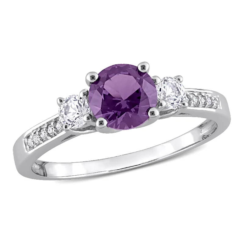 Bold stone rings-Mimi & Max 1 1/3ct TGW Simulated Alexandrite Created White Sapphire Diamond Ring 10k White Gold