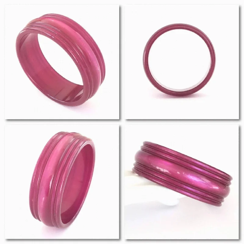 Multi-chain bracelets-Vintage Magenta Moonglow Lucite Bangle