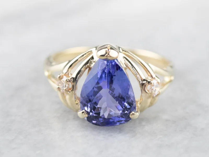 Hand-bright rings-Pear Cut Tanzanite Diamond Gold Ring