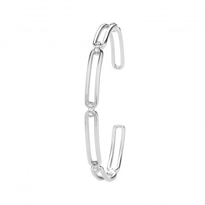 Subtle filigree bangles-Acotis Silver Bangle Rhodium Plated Paperclip Link Zirconia G4432