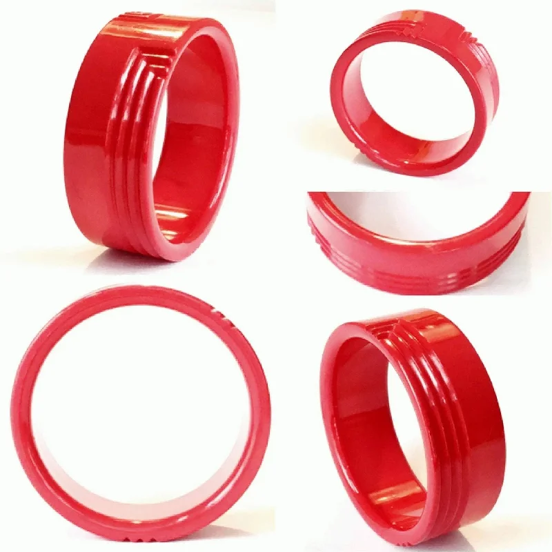 Light enamel bracelets-Vintage chunky geometric fire engine red bangle