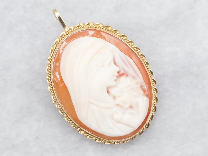 Crescent moon brooches-Mother and Child Cameo Brooch or Pendant