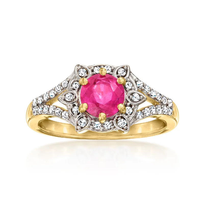 Whimsical rings-Ross-Simons Pink Sapphire and . Diamond Ring in 18kt Gold Over Sterling