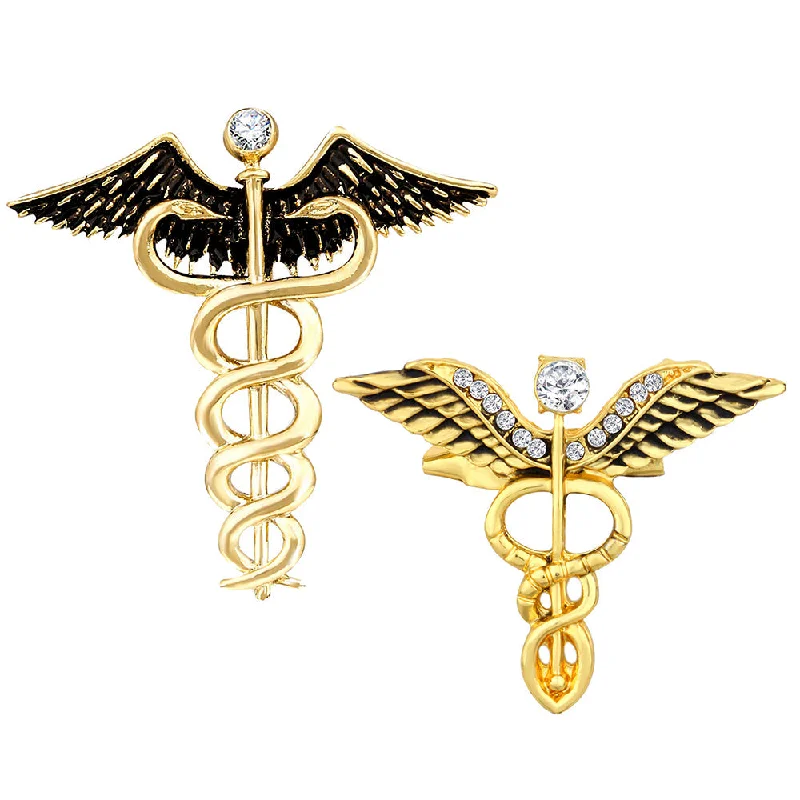 Peacock design brooches-Mahi Combo of 2 Caduceus Doctor's Brooch Lapel / Brooch Pin for Men  (CO1105599G)