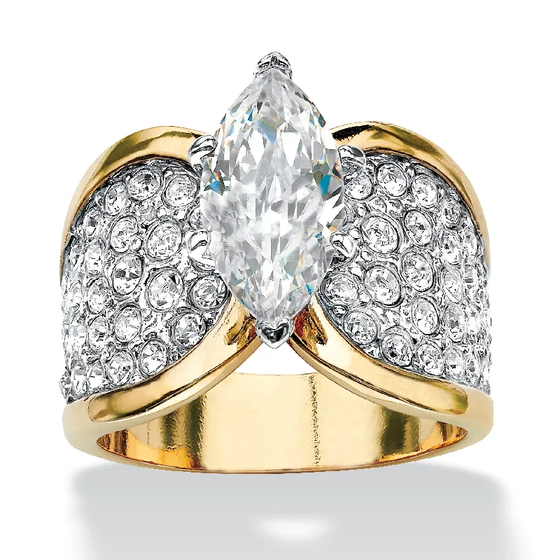 Round shape rings-2.48 TCW Marquise-Cut CZ & Crystal Gold-Plated Engagement Ring