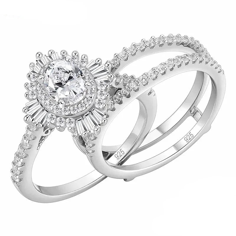 Raven design rings-Oval Cut Diamond Sunflower Engagement Ring Set