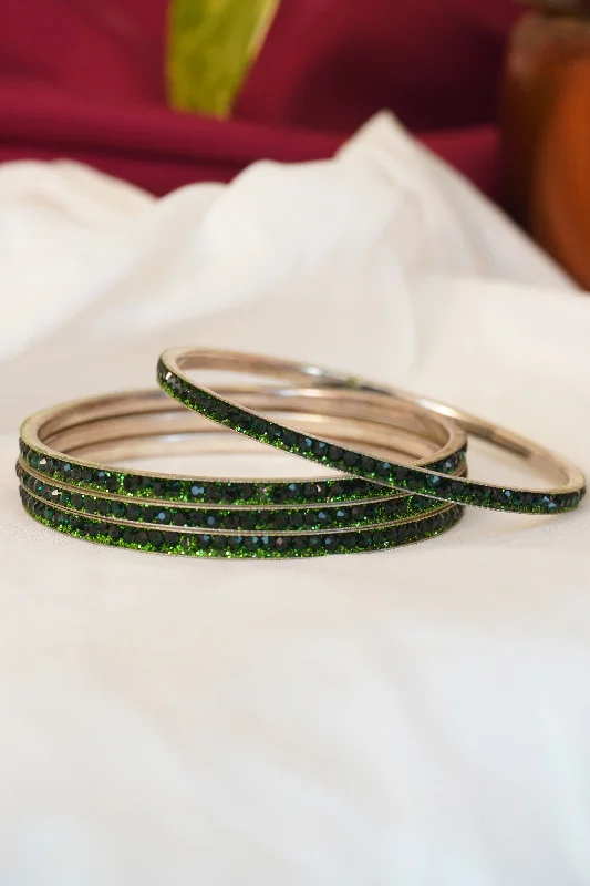 Small wing bangles-Dark Green Colour Stone Crystal Bangles