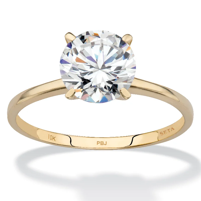 Tapered shank rings-2 TCW Round Cubic Zirconia Solitaire Ring in 10k Gold