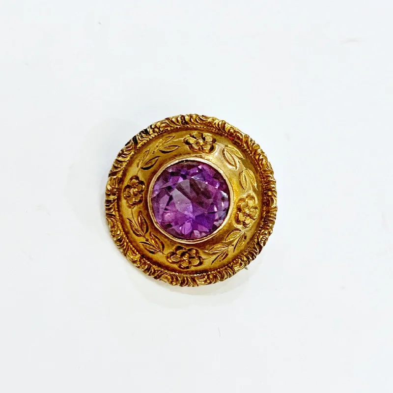 Rose gold brooches-Estate Collection Brooch - Amethyst w/Gold Floral Surround