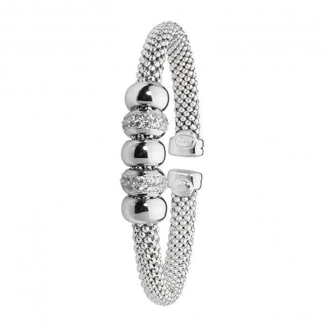 Gothic style bangles-Acotis Silver Bangle Oval Mesh Rhodium Plated Zirconia G4219