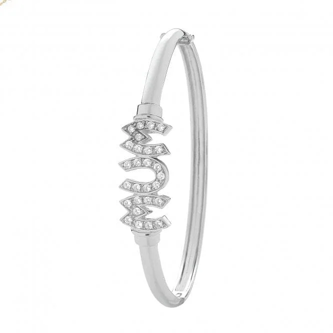 Bright cuff bracelets-Acotis Silver Hinged Bangle Round Mum Zirconia G4029