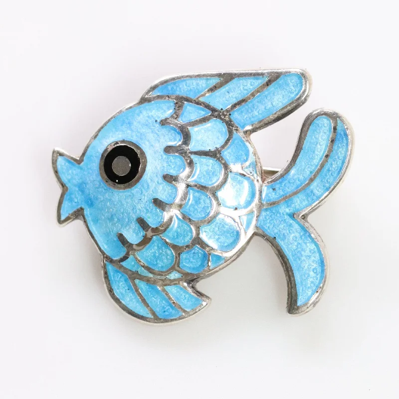 Handmade enamel brooches-Vintage Margot de Taxco Jewelry | Petite Light Blue Enamel Fish Brooch