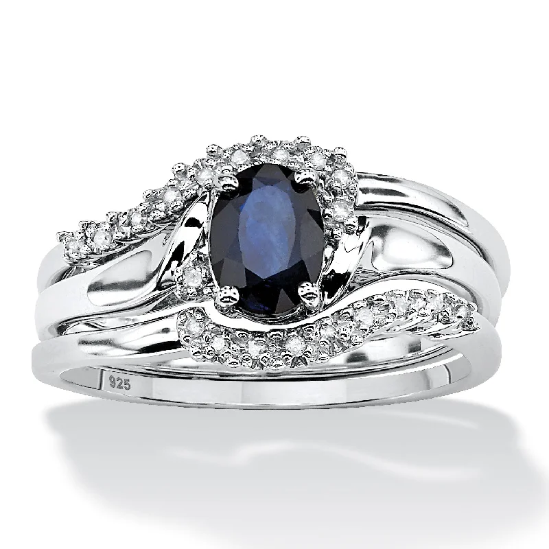 Fiber edge rings-3 Piece 1.05 TCW Oval Sapphire and Diamond Accent Bridal Ring Set