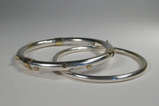 Mystic eye bangles-Sterling Silver 18K Gold Dots Bangle