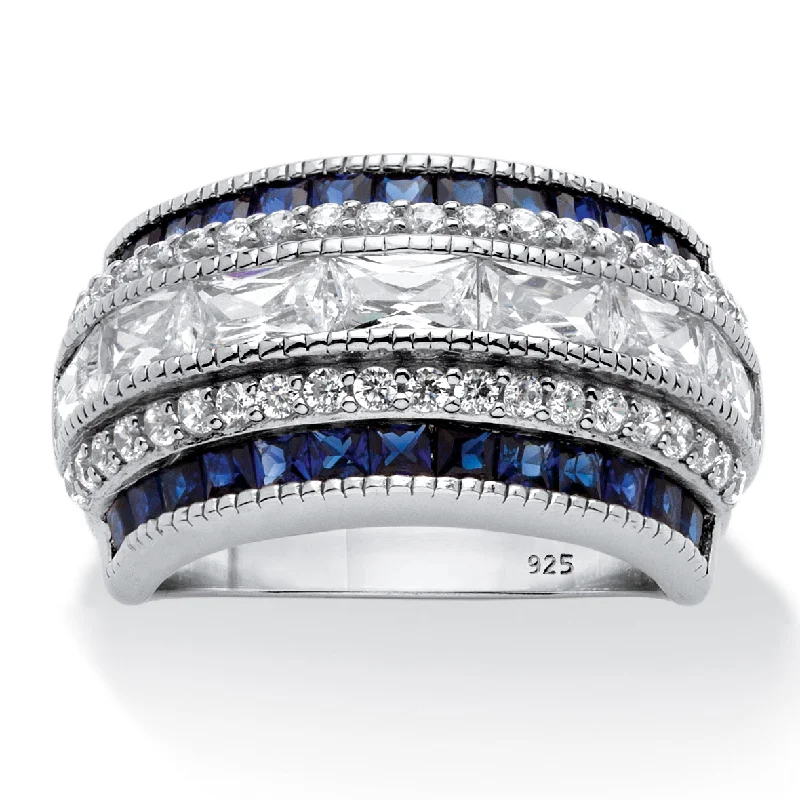 Pure crystal rings-6.48 Cttw. Cubic Zirconia and Simulated Sapphire Platinum-plated Silver Ring