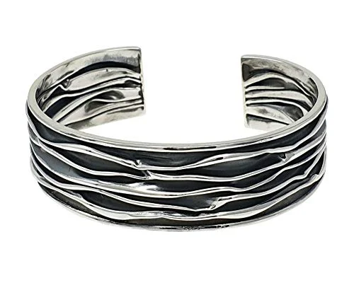 Light bead bangles-Women's Statement Chunky Silver Cuff 20mm Crushed Design