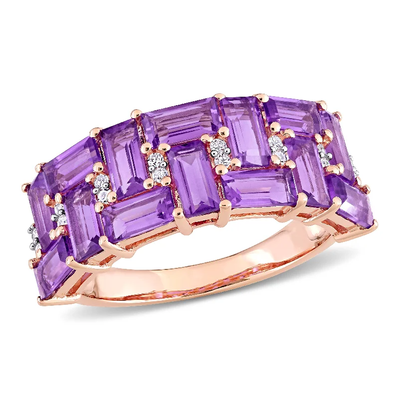 Blended metal rings-Mimi & Max 2 4/5ct TGW Baguette Amethyst 1/10ct TDW Diamond Ring 10k Rose Gold