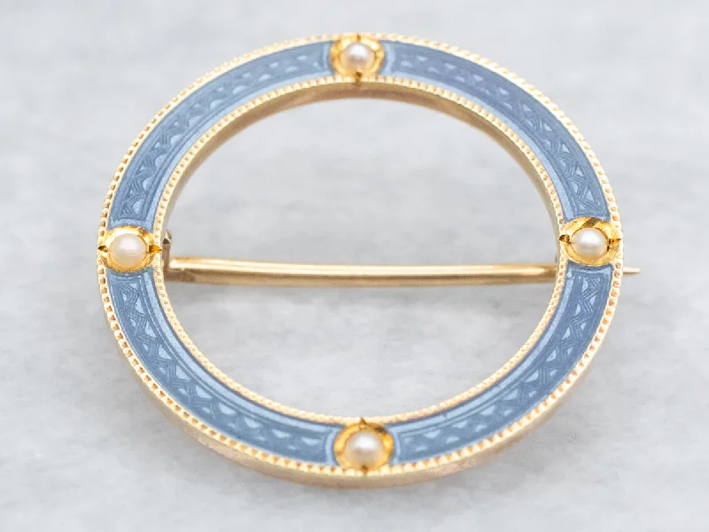 Double-layer brooches-Blue Enamel and Seed Pearl Brooch