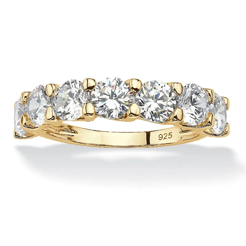 Solid band rings-3.50 Cttw. Round Gold-Plated Sterling Silver Cubic Zirconia Wedding Ring