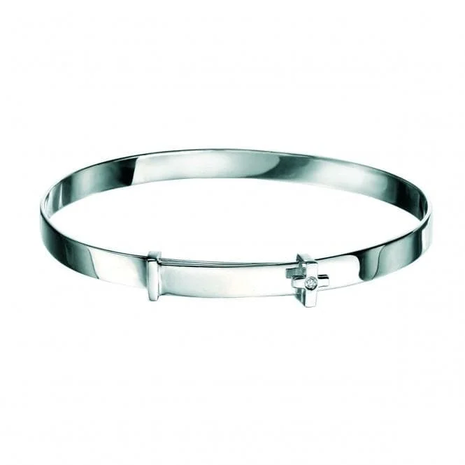 Round gem bracelets-Sterling Silver Cross Baby Bangle B775