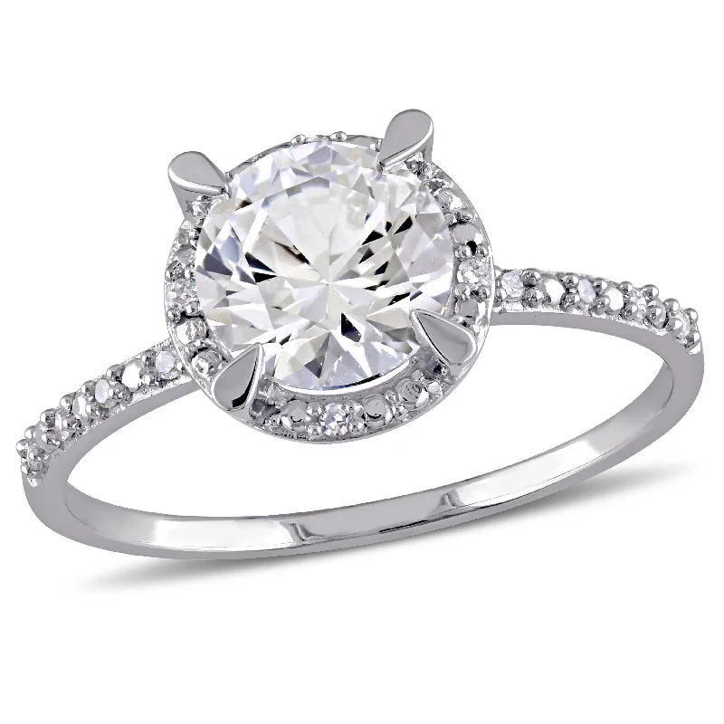 Pure star rings-Mimi & Max Created White Sapphire Diamond Halo Ring 10k White Gold