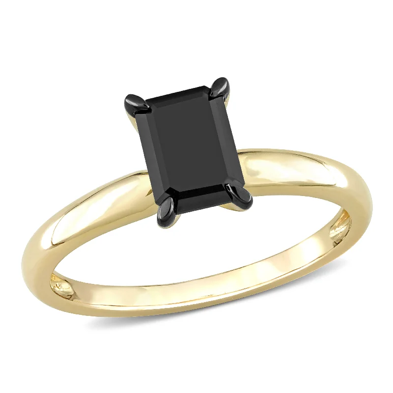 Twilight gothic rings-Mimi & Max 1ct TW Emerald Cut Black Diamond Solitaire Engagement Ring 14k Yellow Gold