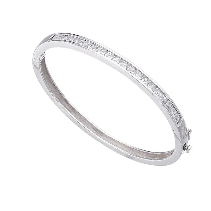 Clear diamond bracelets-Beginnings Sterling Silver B224C Channel Set Bangle