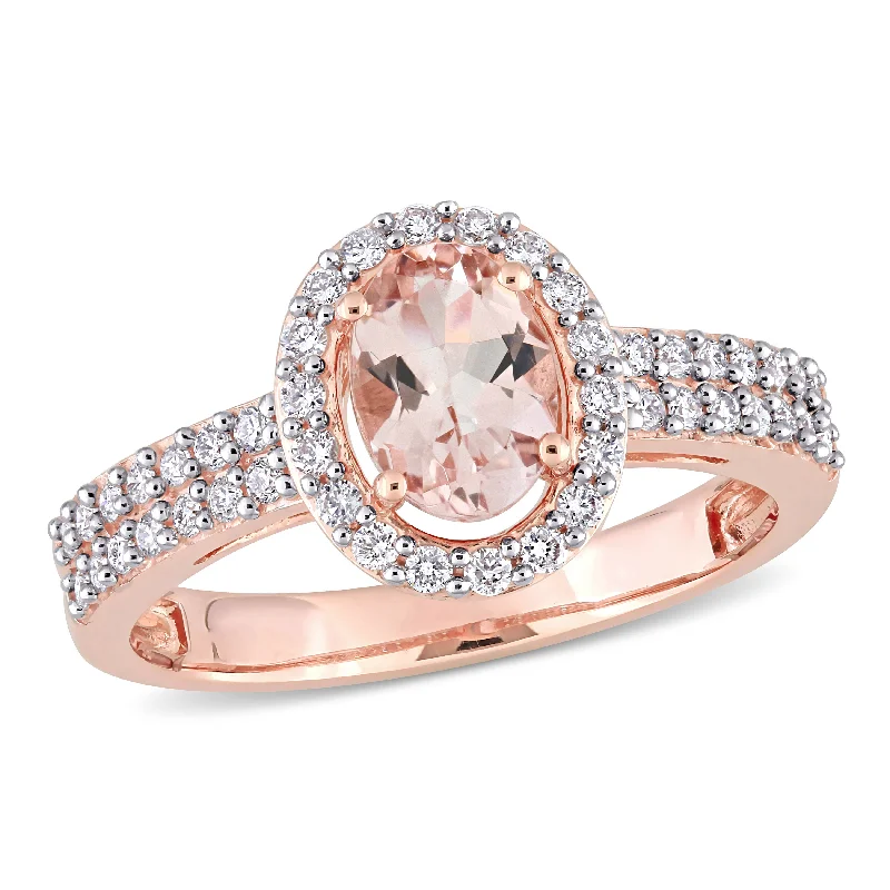 Warm clay rings-Mimi & Max 3/4ct TGW Morganite 1/3ct TW Diamond Double Band Ring 10k Rose Gold