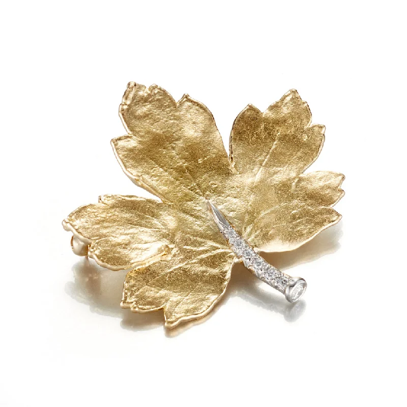 Baroque pearl brooches-Maple Leaf & Diamond Brooch