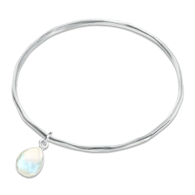 Light enamel bracelets-Moonstone Charm Bangle | Silver - June