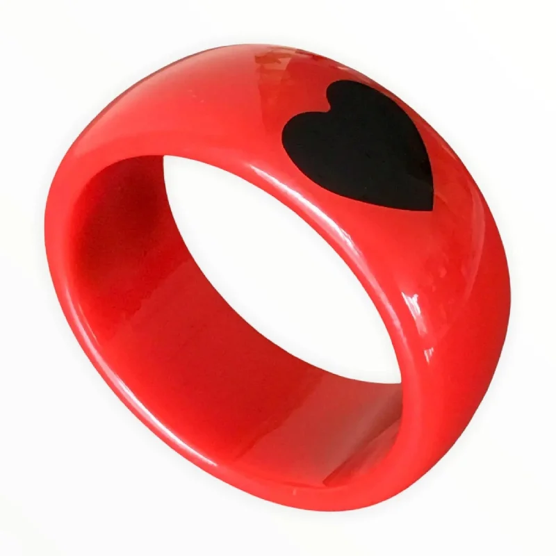 Graceful art bracelets-Vintage Bangle Cherry Red with Black Injected Hearts