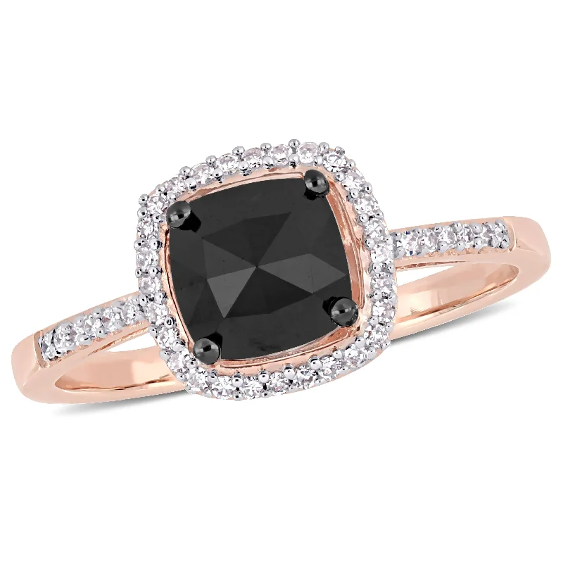 Flow shape rings-Mimi & Max 1ct TW Black White Diamond Halo Engagement Ring 14k Rose Gold