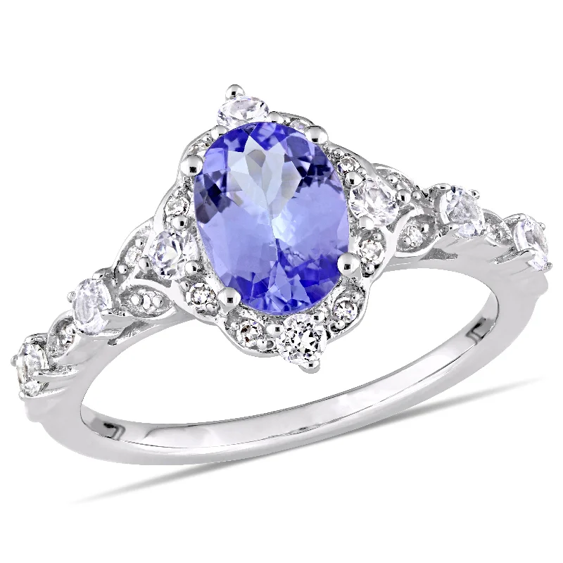 Old flair rings-Mimi & Max Oval Tanzanite White Sapphire Diamond Accent Halo Vintage Ring 14k White Gold