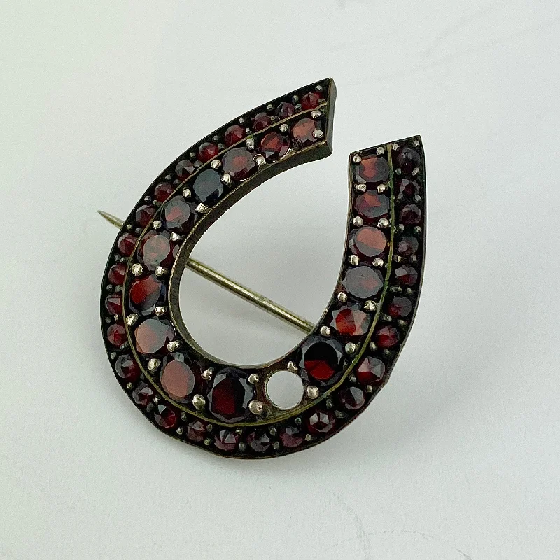 Sapphire stone brooches-Estate Collection Brooch -Horseshoe Pin w/Garnets