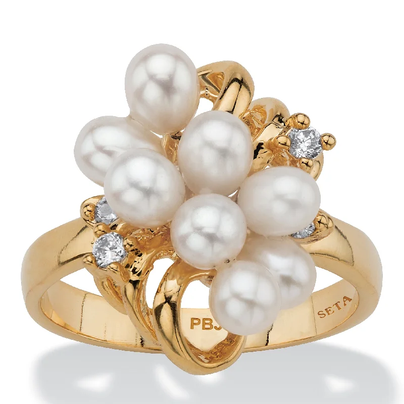 Flow style rings-Cultured Freshwater Pearl Cluster Cocktail Ring Gold-Plated