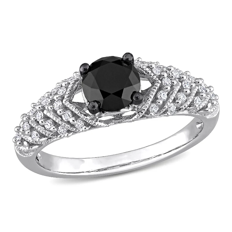 Small pearl rings-Mimi & Max 4/5ct TDW Black White Diamond Chevron Engagement Ring 14k White Gold