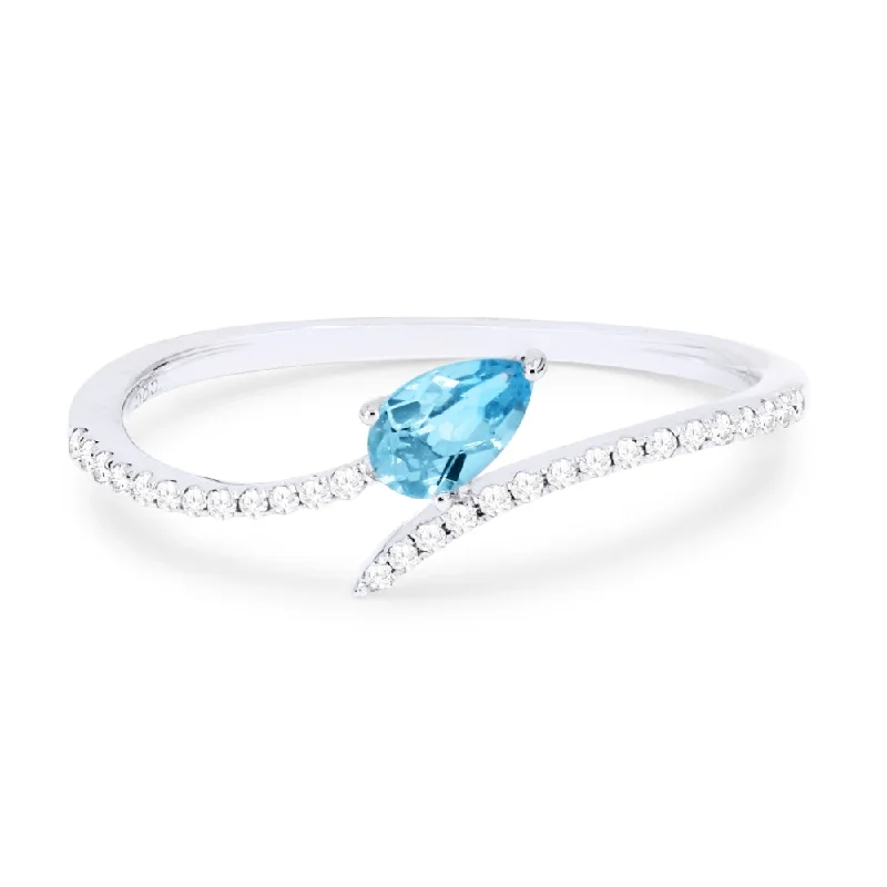 High gloss rings-14K White Gold,swiss Blue Topaz Ring