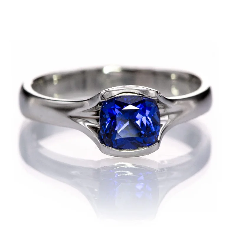 Small dot rings-Custom Order - 6mm Cushion Cut Blue Sapphire Fold Solitaire Engagement Ring