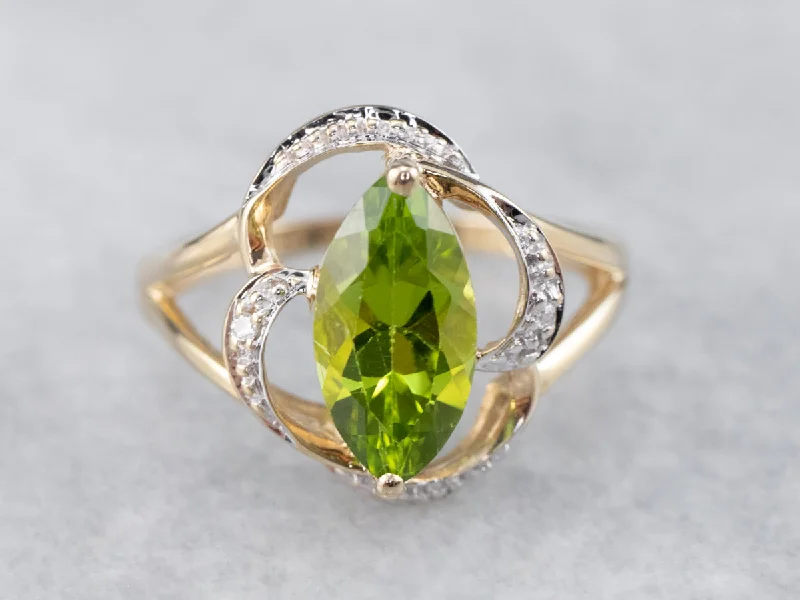 Lily rings-Marquise Peridot Two Tone Gold Ring