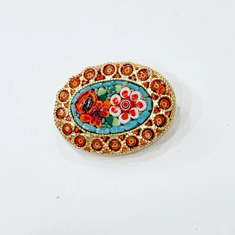 Oval gem brooches-Estate Collection Brooch - Micro Mosaic Italian Design