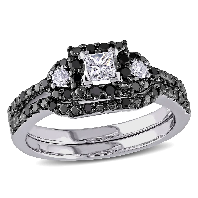 Small star rings-Mimi & Max 1/2ct TW Black White Halo Princess Cut Diamond Bridal Ring Set 10k White Gold