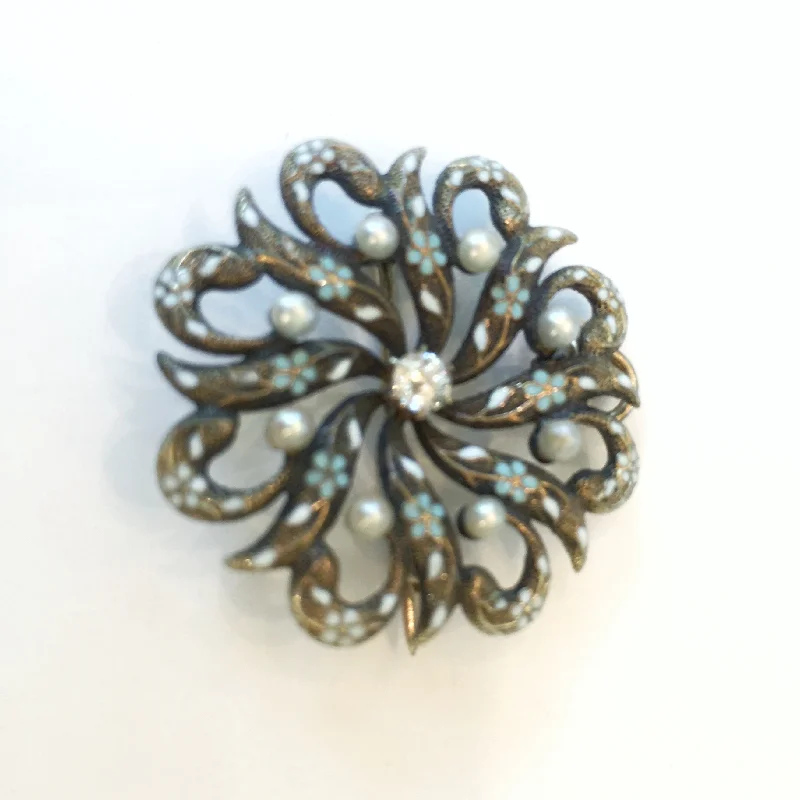 Sunflower motif brooches-Estate Collection - Antique "Lovers Knot" Gold, Diamond, Pearl Converter Brooch