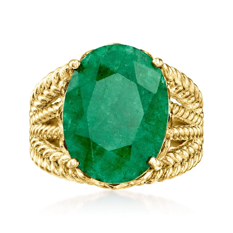 Wide cocktail rings-Ross-Simons Emerald Roped Ring in 18kt Gold Over Sterling