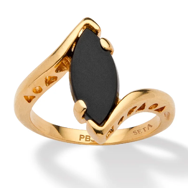 Oak grain rings-18k Gold Plated Genuine Onyx Ring