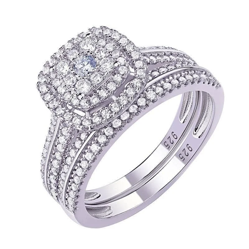 Old lock rings-2Pcs 1.6 Ct Round Diamond Halo Ring Set