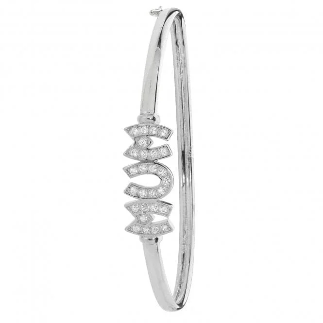 Cotton thread bangles-Acotis Silver Hinged Bangle Round Mum Zirconia G4310