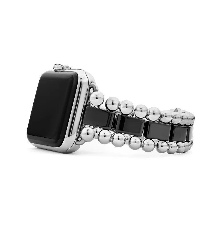 Old lock bracelets-LAGOS Smart Caviar Black Ceramic Link Watchband, 38mm