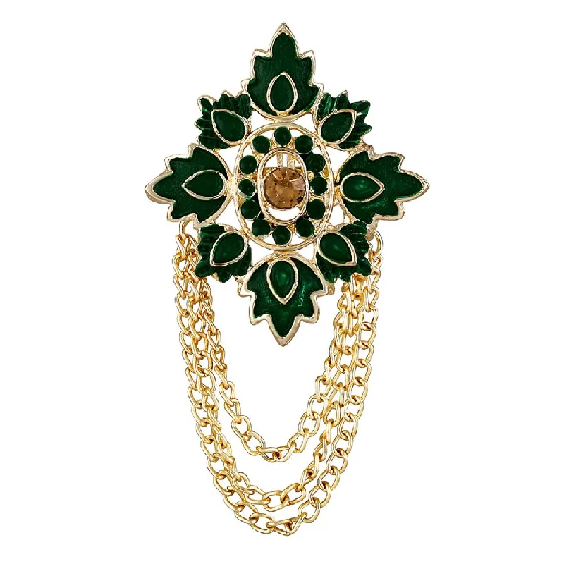 Emerald floral brooches-Mahi Green Meenakari Work Mapel Leaf & Layered Chain Shervani / Indowestern Brooch for Men (BP1101126GGre)